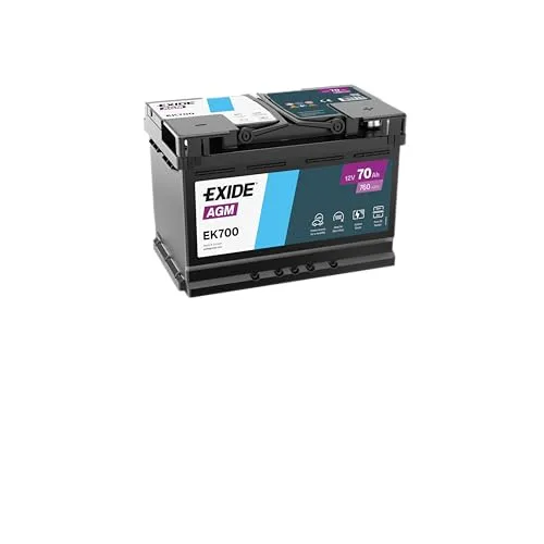 Exide 70Ah AGM Autobatterie EK700 EN760A 12V für Start-Stop Systeme - Hochleistungs-AGM-Batterie mit 760A Kaltstartstrom, ideal für PKW mit Start-Stop-Technologie. Rüttelfest und gasdicht für zuverlässige Energieversorgung.