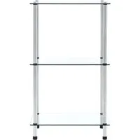 vidaXL Regal mit 3 Ablagen aus Hartglas 40x40x67 cm - Modernes Glasregal mit 3 Ablagen, ideal für Wohnzimmer oder Büro zur stilvollen Präsentation Ihrer Sammlerstücke. Robust aus gehärtetem Glas und Edelstahl, einfach zu reinigen und leicht montierbar.