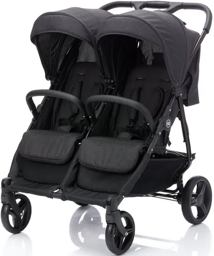 Fillikid Zwillingswagen Duo, schwarz melange - Praktischer Zwillingswagen mit 5-Punkt-Sicherheitsgurten, verstellbarer Rückenlehne und abnehmbaren Bügeln. Ideal für Eltern mit Zwillingen, komfortabel und sicher unterwegs.