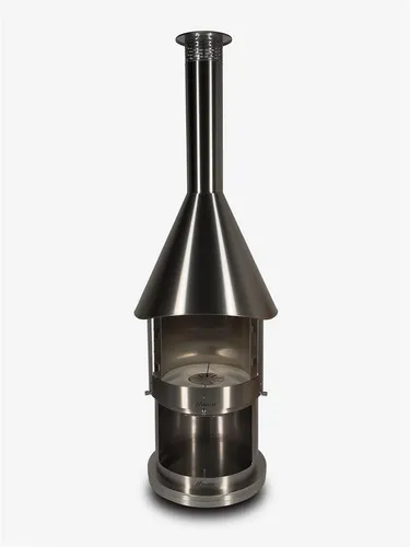 FIRESTAR Gartenkamin DN 700 Swing Glas – Edelstahlsicht und Mobilität - Grillkamin aus gebürstetem Edelstahl, rollbar und mit doppelwandigem Brennraum für effizientes Grillen und gemütliche Abende im Freien.