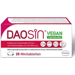 Daosin Vegan Tabletten – Unterstützung beim Histaminabbau - Daosin Vegan Tabletten helfen, die natürliche Enzymaktivität zu ergänzen und ermöglichen so den Genuss histaminhaltiger Lebensmittel. Ideal für eine sorgenfreie Ernährung, vegan und ohne künstliche Zusätze.