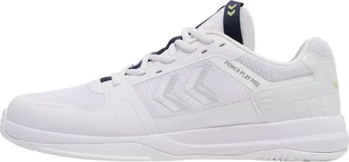 hummel Hallen-Indoorschuhe Power Play Pro Weiss Herren, Größe 45 - Badmintonschuhe Herren mit atmungsaktivem Mesh-Obermaterial und stabilisierenden Verstärkungen für optimalen Halt und Komfort beim Spiel.