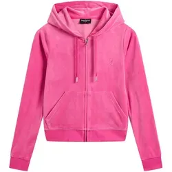 Kapuzennickijacke JUICY COUTURE "ROBERTSON HOODIE Damen", Damen, Gr. M, rosa (very berry), 95% POLYESTER, 5% ELASTAN, slim fit, Langarm, Jacken, Trainingsjacke Damen, Sweatjacke mit Kapuze, Velour, mit Glitzer, Sale