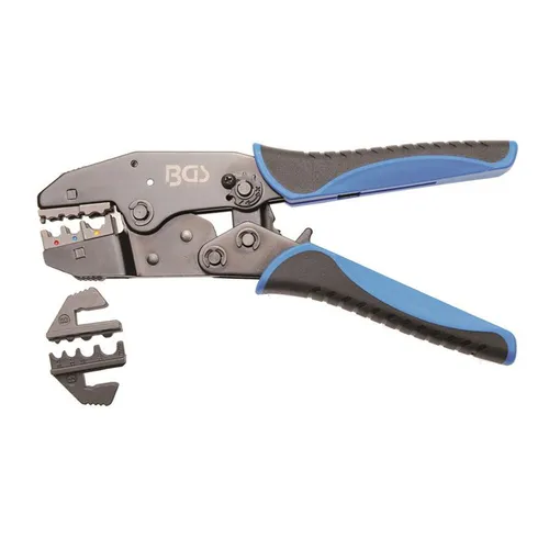 BGS Crimpzange mit Ratschenfunktion - Aderendhülsenzange mit Ratschenautomatik und 2 auswechselbaren Pressprofilen für Kabelschuhe von 0,5 - 10 mm², ideal für präzises Crimpen.