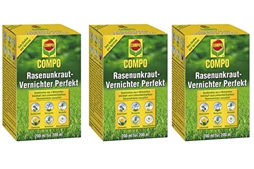 COMPO Rasenunkraut-Vernichter Perfekt 600 ml - flüssiges Rasenherbizid-Konzentrat, gegen zweikeimblättrige Unkräuter im Rasen, 200 ml für 200 m²