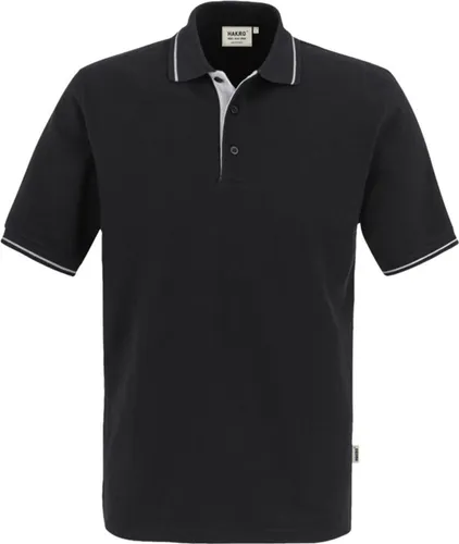 HAKRO Poloshirt Casual 803, schwarz/silber, S - Herren Poloshirt im Comfort Fit mit sportiven Kontraststreifen und hochwertiger 3-Loch-Knopfleiste. Aus 100% gekämmter Baumwolle für höchsten Tragekomfort. Ideal für Freizeit und sportliche Anlässe.