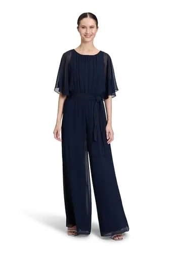 Vera Mont Jumpsuit mit Bindegürtel - Eleganter Damen Overall in Night Sky - Jumpsuits. Dieser elegante Chiffon Jumpsuit mit ausgestelltem Schnitt und femininer Raffung betont die Taille und sorgt für einen atemberaubenden Look bei besonderen Anlässen.