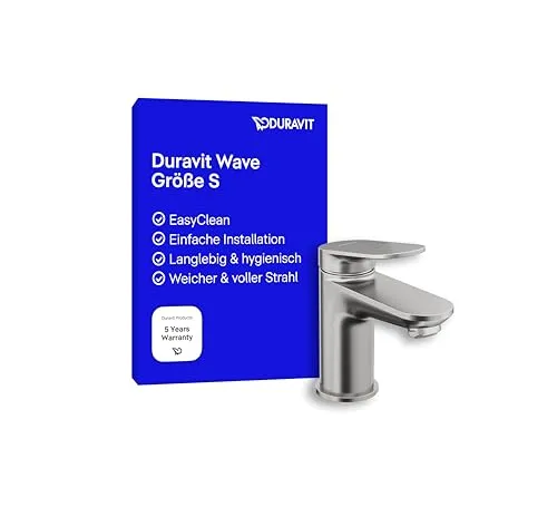 Duravit Wave Waschtischarmatur, Größe S (Auslauf Höhe 77 mm), Wasserhahn Bad, Armatur Waschbecken, Edelstahl Gebürstet
