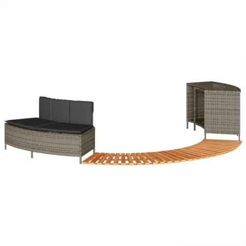 vidaXL Whirlpool Umrandung - Poolumrandung mit Regal und Holzstufe, langlebig aus PE-Rattan und massivem Akazienholz für mehr Komfort im Garten