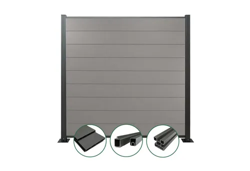 Woodstore24 Zaun WoodoZaun WPC Sichtschutzzaun - Zaunelemente mit gebürsteter Optik, 1,85m x 1,80m, pflegeleicht und umweltfreundlich durch recycelte Materialien, einfaches Stecksystem für schnelle Installation.