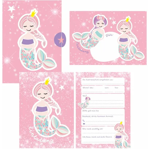 Glitzer Einladungskarten Meerjungfrau zum Geburtstag für Mädchen inkl. Umschläge | rosa glitzernde Geburtstagseinladungen für Kinder |: Einladungen ... Anlass + Kindergeburtstag, Übernachtungsparty 12