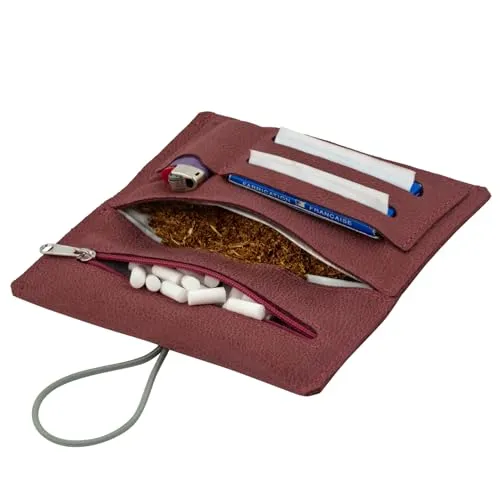 SIMARU Tabaktasche aus hochwertigem Echt-Leder für 30g Tabakbeutel, Echtleder Dreher-Tasche/Drehtabaktasche inkl. Filterfach und Plättchen-Halter (Panam)