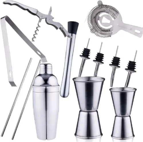alpina Cocktail Set 14-teilig aus Edelstahl - Vielseitiges Cocktail-Set mit 14 Teilen, darunter Shaker und Stößel. Ideal für die Zubereitung köstlicher Cocktails bei jeder Gelegenheit. Spülmaschinenfest und aus hochwertigem Edelstahl für dauerhaften Genuss.