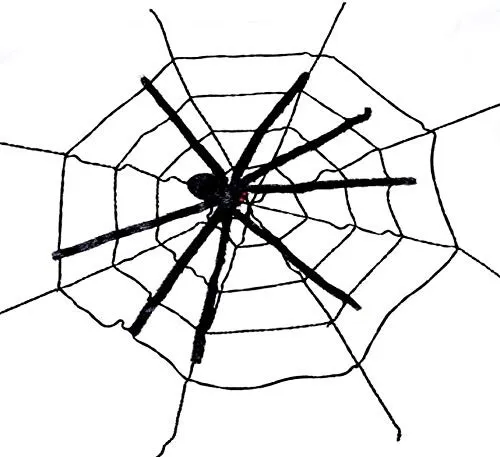 Halloween Spinne im Netz (1,35 Meter) - Türdekoration - Schwarze Spinnen-Netz-Dekoration für Halloween, batteriebetrieben und ideal für gruselige Atmosphäre. Perfekt für jede Tür!