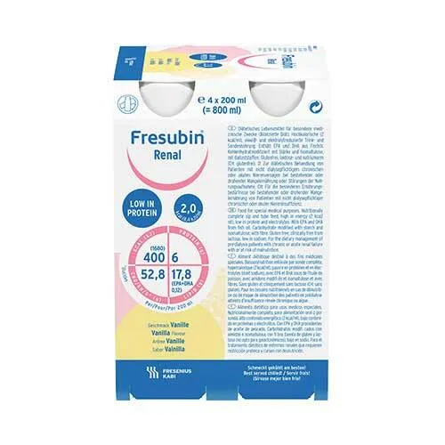 Fresubin renal Vanille Easy Drink 800 ml - Hochkalorische Trinknahrung - Trinknahrung für chronische Niereninsuffizienz, laktosearm und glutenfrei, ideal zur ergänzenden Ernährung.