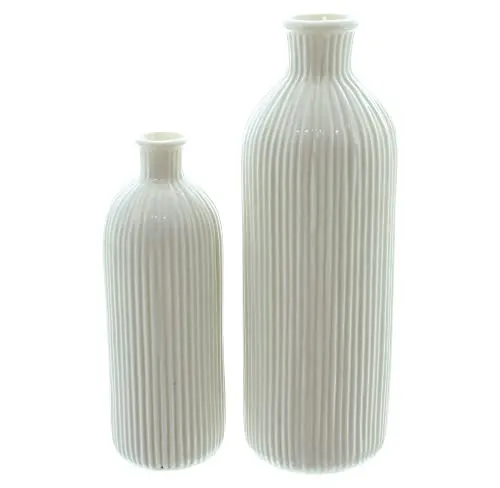 FRANK FLECHTWAREN Vase Weiß, 2er Set, Porzellan, weiß, Maße: Ø 5 x 15 cm, Ø 6 x 20 cm, tolles Rillendesign