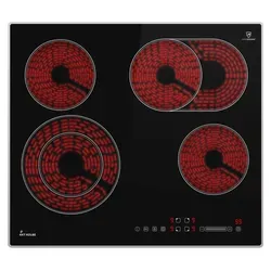 Kkt Kolbe Elektro-Kochfeld CH5901AL, 59cm Glaskeramik Kochplatte - Kochfelder mit 4 Zonen, Touch-Slider-Bedienung und eleganten Aluminiumrahmen für präzise Temperaturregelung und modernes Design in Ihrer Küche.