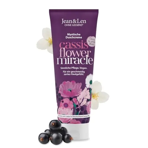Jean & Len Mystische Duschcreme Cassis & Weiße Blüte, reinigt die Haut sanft und schonend, für trockene Haut, sinnlicher Duft nach Cassis und Jasminblüte, ohne Parabene & Silikone, vegan, 250 ml