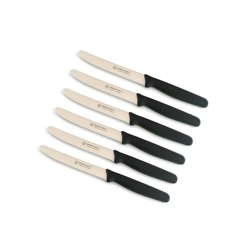 Marsvogel Tafelmesser 6 Stück - Robust und Elegant - 6 hochwertige Tafelmesser aus rostfreiem Chromstahl mit Wellenschliff. Ergonomische PP-Griffe sorgen für einen sicheren Halt. Ideal für den täglichen Einsatz beim Essen.