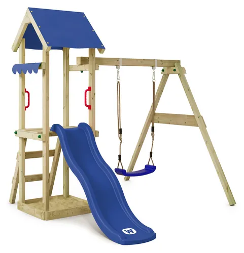 Wickey Spielturm TinyWave - Klettergerüst für Kleinkinder - Schaukeln und Klettern für kleine Abenteurer! Mit Wellenrutsche, Schaukel und integriertem Sandkasten – 10 Jahre Garantie auf Holzelemente.