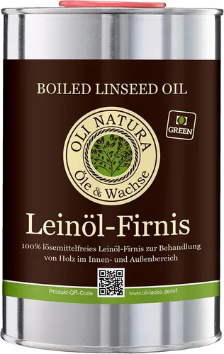OLI-NATURA Leinöl-Firnis natur 1ltr - Holzöle, lebensmittelecht zertifiziert und perfekt für sichere Anwendungen im Innenbereich. Kobaltfrei, lösungsmittelfrei und ideal für Kinderzimmer.