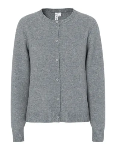 pieces Strickjacke Plain grau XL (42) - Stylische Strickjacke in Melange-Optik aus recycelten Materialien, ideal für umweltbewusste Modefans. Normale Passform und Langarm für komfortable Trageeigenschaften.