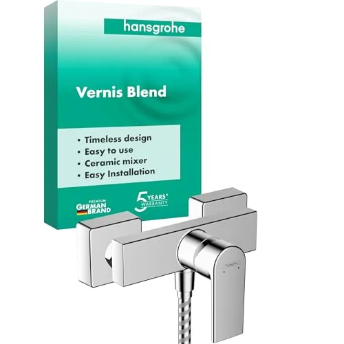 hansgrohe Vernis Shape Brausearmatur 71650000 Aufputz, chrom - Duscharmatur mit Keramikmischsystem und einstellbarer Temperaturbegrenzung, ideal für eine komfortable und sichere Nutzung.