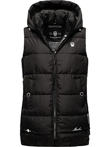 MARIKOO Damen Winter Steppweste Zarinaa Black Gr. XS - Funktionsjacken: Modische ärmellose Steppweste mit abnehmbarer Kapuze, wasserabweisend und perfekt für kalte Tage – ideal für Outdoor-Aktivitäten und Stadtbummel.