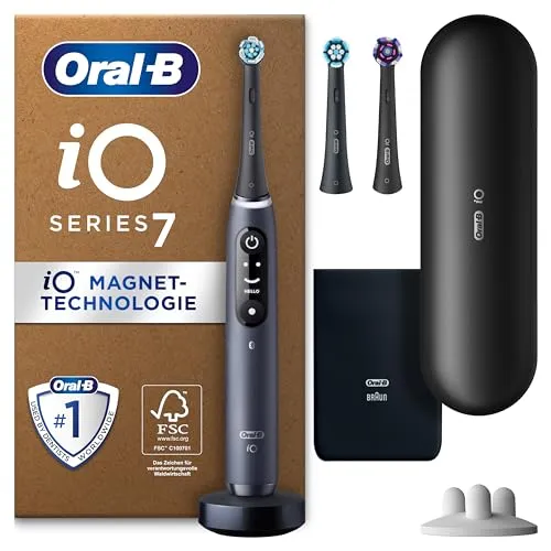 Oral-B iO Series 7 Plus Edition Elektrische Zahnbürste mit 3 Aufsteckbürsten - Erleben Sie optimale Zahnpflege mit 5 Putzmodi und interaktivem Display. Die innovative Technik entfernt effektiv Plaque und sorgt für eine verbesserte Mundgesundheit. Ideal für die tägliche Anwendung zuhause und unterwegs.