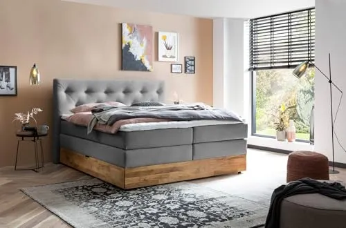 Belanoti MARBO Boxspringbett 180x200 mit Bettkasten - Betten: Hochwertiges Boxspringbett mit 7-Zonen Taschenfederkernmatratze und Visco Topper für optimalen Schlafkomfort, inklusive Bettkasten und Massivholz Eiche.