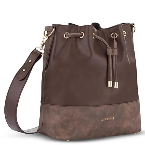 Expatrié Beuteltasche Damen Braun - Sarah Medium - Handtasche aus Veganem PU Leder - Umhängetasche für City, Business, Freizeit - Schlicht & Stylisch