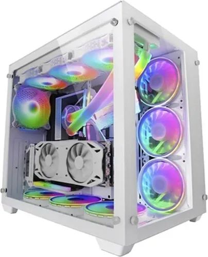 Mars Gaming MCV3 Weiß - Custom XXL E-ATX Gaming Tower - PC-Gehäuse mit dualem gehärtetem Glasfenster und modularer Zweikammerstruktur für optimale Kühlung; Platz für bis zu 10 Lüfter und 5 Festplatten.