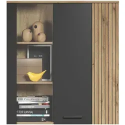 trendteam smart living Esteban Vitrine - Anthrazit/Evoke Eiche - Glasvitrine mit 6 Fächern (BxHxT) 90 x 99 x 34 cm, im modernen Akustikpaneel-Look und FSC-zertifiziert für umweltbewusste Wohnräume.