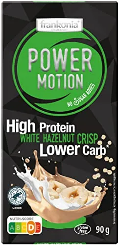 frankonia CHOCOLAT POWER MOTION ohne Zuckerzusatz - High Protein Low Carb White Hazelnut Crisp Chocolate, 90 g
