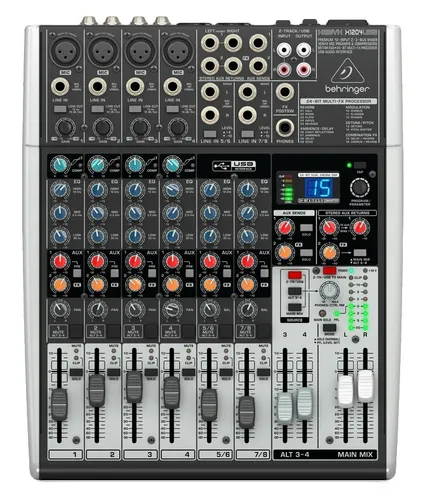 Behringer Xenyx X1204 USB Mischpult - USB Mischpult mit 12 Kanälen, 4 Mikrofoneingängen, internem Multieffektgerät und USB-Soundkarte - ideal für professionelle Audioaufnahmen und Livestreams.