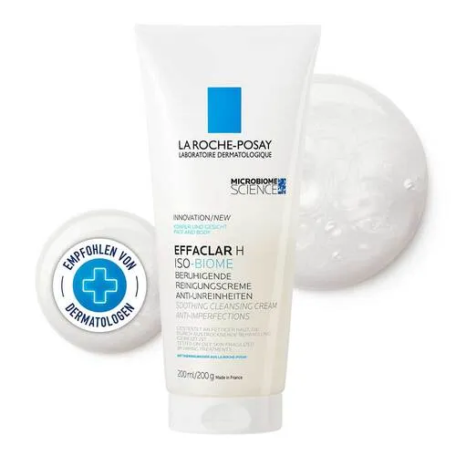 L'Oreal ROCHE-POSAY Effaclar H Iso-Biome Reinigungscreme 200 ml - Medizinische Körperpflege für empfindliche, unreine Haut. Die sanfte Reinigungscreme beugt Austrocknung vor und mildert Unreinheiten dank prebiotischer Inhaltsstoffe.