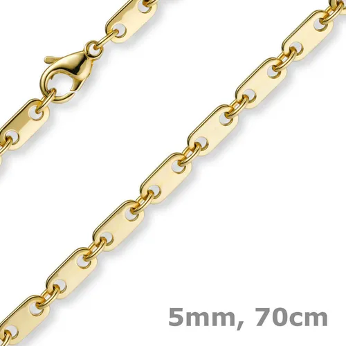 750 Gold Gelbgold 5mm Plattenkette 70cm Unisex - Halskette aus 18 Karat Gelbgold, 70 cm lang, ideal für jeden Anlass und perfekt für Herren und Damen.