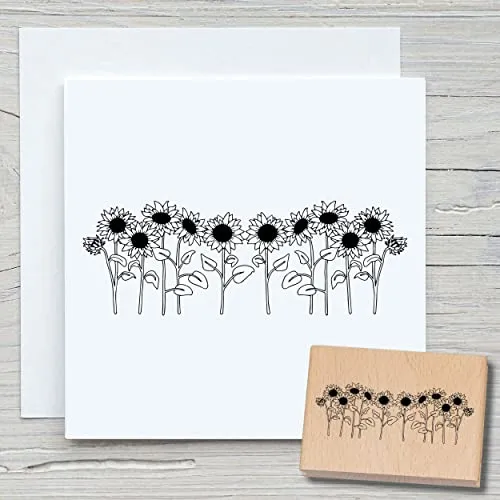 NEWSTAMPS Stempel Sonnenblumenwiese Motivstempel aus Holz & Gummi zum Karten und Geschenke basteln, Holzstempel für Blumen, Pflanzen, Floral, Wiese, Scrapbook, Textilstempel, Deko, Kinder