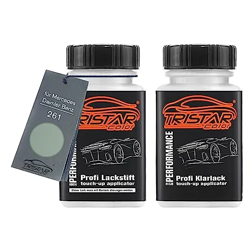 TRISTARcolor Autolack Lackstift Set für Mercedes/Daimler Benz 261 Nelkengrün Metallic Basislack Klarlack je 50ml