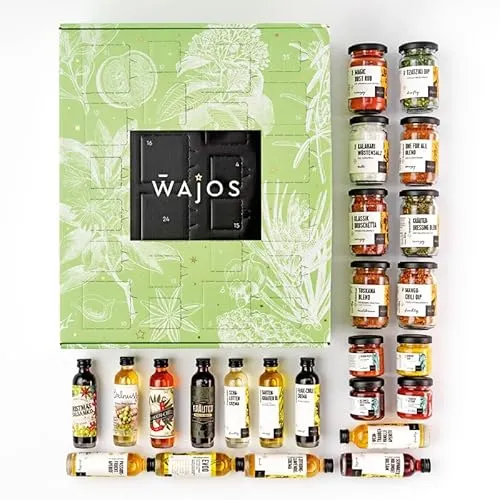 Wajos Adventskalender Frauen 2025: Veganer Feinkost- & Gewürz-Adventskalender - Entdecken Sie 24 vegane Überraschungen in einem eleganten Adventskalender mit hochwertigen Öl- und Essigzubereitungen, Saucen und Rezeptvideos – das ideale Geschenk für Genussliebhaber.