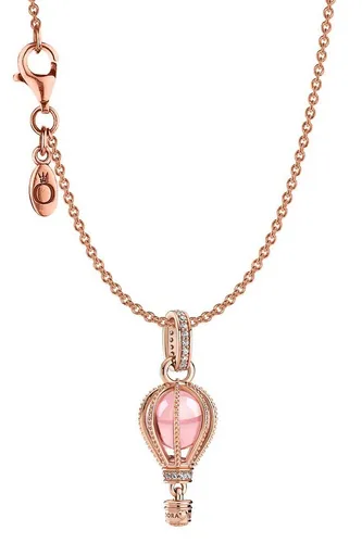 Pandora Kette mit Anhänger - Funkelnder Pinker Heißluftballon aus 925 Silber - Kette mit Anhänger in roségoldfarbenem Design, ideal für besondere Anlässe oder als Geschenk. Glänzende Optik und 45 cm Länge für einen eleganten Look.