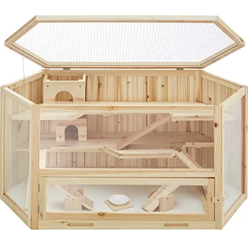 tectake 403227 Hamsterkäfig aus Holz - mehrere Etagen mit aufklappbarem Dachgitter, inklusive Zubehör für optimale Bewegungsfreiheit und einfache Reinigung