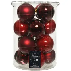 Kaemingk Weihnachtsbaumkugel, Weihnachtskugeln Glas 8cm 16 Stück - Weihnachtsrot / Ochsenblut Mix rot