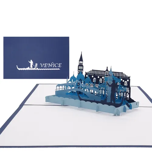 Pop Up Karte „Venedig – Panorama & Gondelfahrt“ - 3D Grußkarte als Souvenir, Geburtstagskarte, Reisegutschein, Einladung zur Städtereise, Honeymoon, Hochzeitsreise & Verlobung