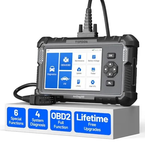 TOPDON ArtiDiag 500 OBD2 Diagnosegerät - OBD-II Diagnosewerkzeuge mit 4 Systemdiagnosen und 6 Service-Funktionen, inklusive lebenslangem Software-Update für umfassende Fahrzeuginspektion und Fehlerbehebung.