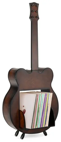 Stagecaptain SR-80 D Schallplattenregal "Django" Dunkelbraun - Regal für LPs im stilvollen Gitarren-Design, aus hochwertigem Vollholz, bietet Platz für bis zu 80 Schallplatten und bringt Ordnung in Ihre Musiksammlung.