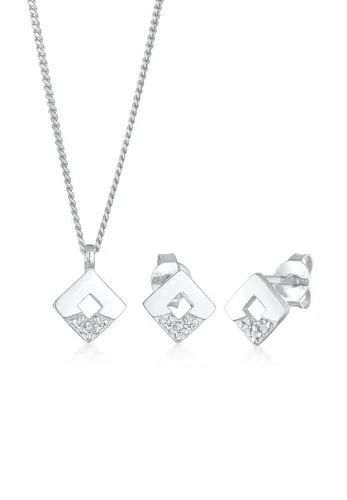 Elli DIAMONDS Schmuckset mit Diamant (0.045 ct) im Geo Design - Schmuck-Sets aus 925 Silber mit stilvollem Geo Design, inklusive quadratischem Anhänger und passenden Ohrsteckern, perfekt für jeden Anlass.