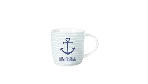 Grafik-Werkstatt Kaffeetasse mit Spruch 300 ml Porzellan Tasse Lieblingsplatz, Blau