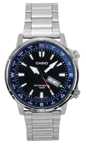 Casio MTD130D-1A2V Herrenuhr mit Rotierendem Kompassring - Armbanduhren mit 100m Wasserdichtigkeit, ideal für Abenteuer und den Alltag. Elegantes Design aus Edelstahl und praktische Tages- und Datumsanzeige.
