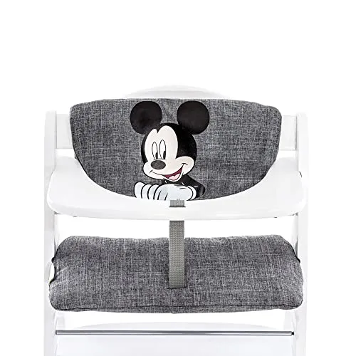 hauck Disney Sitzkissen Kompatibel mit Alpha+, Beta+ und Arketa Holzhochstuhl Highchair Pad Deluxe, Einfache Befestigung mit Klettverschluss, Maschinenwaschbar (Mickey Grey)